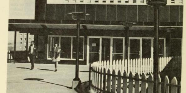 Partial photo of Allen Hall as taken from the 1970's catalog